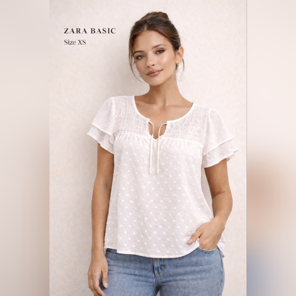 Zara Basic Beige Textured Blouse Size XS